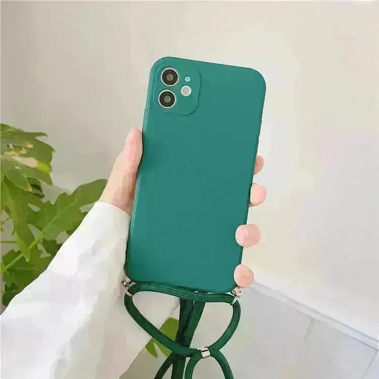 Solid Color Diagonal Lanyard Phone Case Silicone Couple Phone Case - EX-STOCK CANADA
