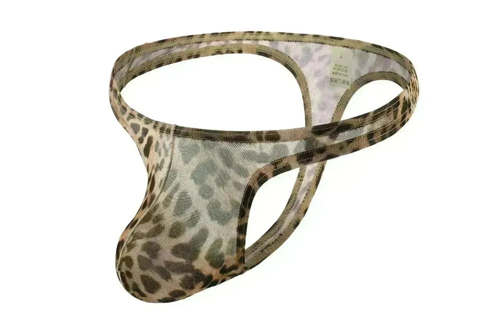 Men's Underwear Leopard Mesh T-back Low Waist thong Briefs - EX-STOCK CANADA