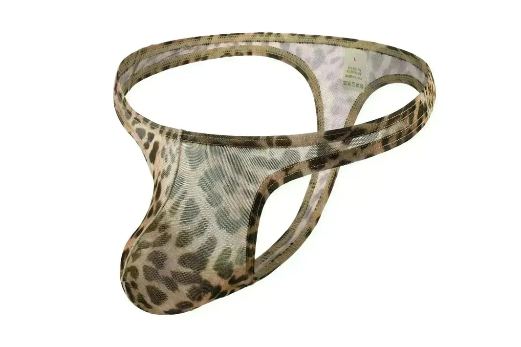 Men's Underwear Leopard Mesh T-back Low Waist thong Briefs - EX-STOCK CANADA