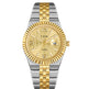 Two-tone gold and silver watch with a white background