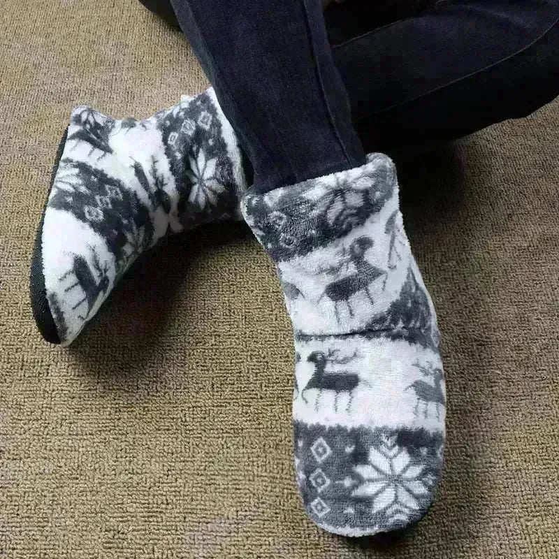 Christmas Elk Floor Shoes Indoor Socks Shoes Warm Plush House Slippers - EX-STOCK CANADA