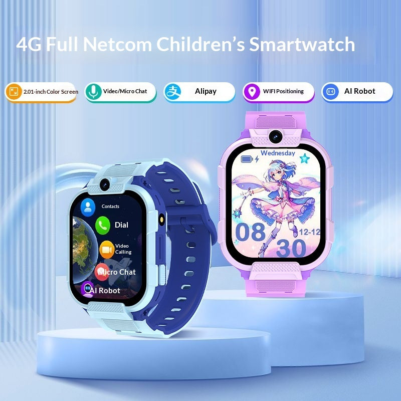 4G Full Netcom Kids Smartwatch Phone – 2.01" Touchscreen, Video Call, AI Robot, GPS (Black, White, Pink)