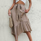 Women's Mid-length Lace-up Irregular Stitching Ruffle Midi Skirt - EX-STOCK Canada