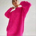 Casual Oversize Hip pop style Round neck Knitted Twist Sweater dress - EX-STOCK Canada