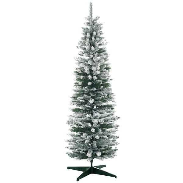 6ft Tall Pencil Artificial Christmas Tree, Holiday Decor With Snow Flocked Branches, Green EX-STOCK Canada 