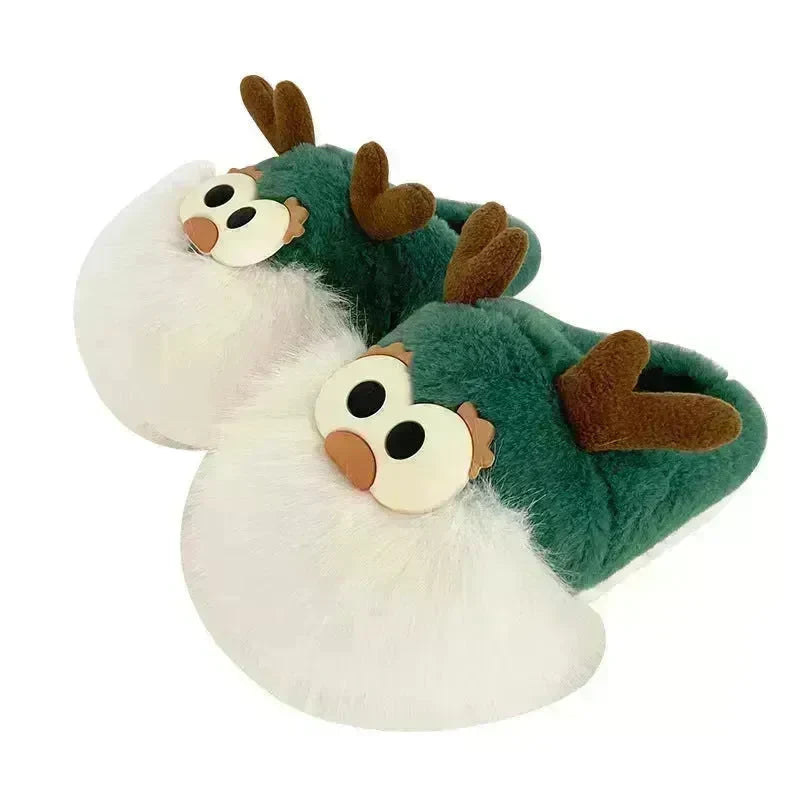Cute Cartoon Christmas Deer Cotton Shoes Winter Indoor Floor Home Slippers Half-covered Heel Warm Plush Shoes Women - EX-STOCK CANADA