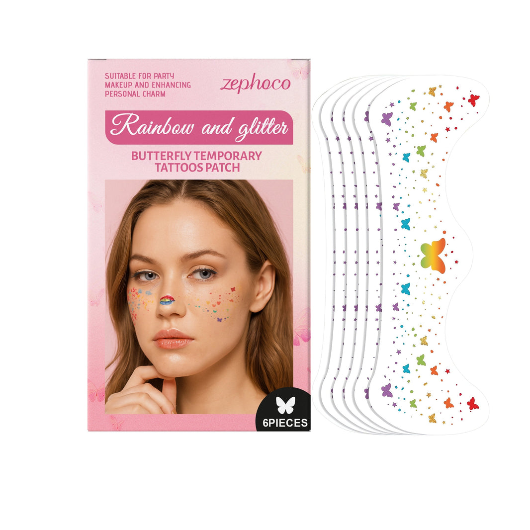 Rainbow And Glitter Butterfly Temporary Tattoos Patch EX-STOCK