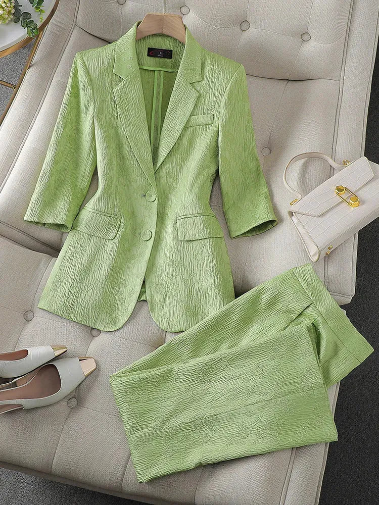 Half Sleeve Blazer And Pant Suit Ladies Women Female Jacket pant suit for women - EX-STOCK CANADA