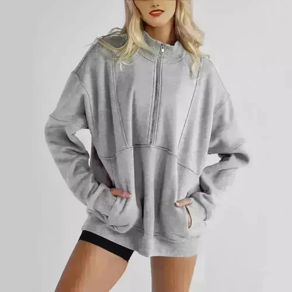 Women's Half Zipper Pocket Fashion Casual Exercise Oversized Sweatshirt Pullover - EX-STOCK CANADA