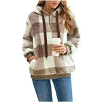 Casual Thick Fleece Plush half zip Plaid Hoodie Pullover top for women - EX-STOCK CANADA