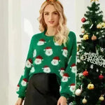 Christmas Sweater Women Cute Cartoon Santa Print Knit Sweater Winter Tops - EX-STOCK CANADA