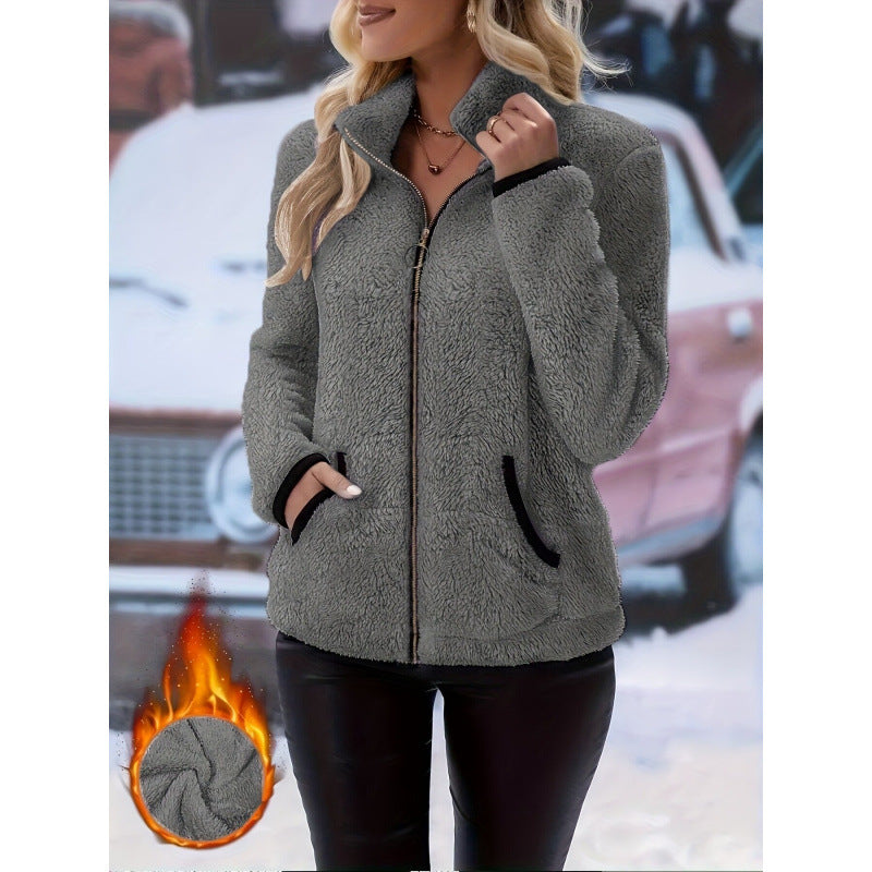 Double-Sided Fleece Zip-Up Cardigan - Casual Plush Hooded Jacket for Men Women Winter Warm Outerwear | EX-STOCK product gallery photo 4