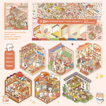 Set of miniature scene stickers with various detailed scenes on a white background.