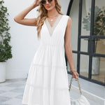 V-neck Dresses Women Sleeveless Pleated Ruffle Elegant Dress Beach Summer - EX-STOCK Canada
