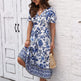 Puff Sleeve dress V Neck Blue Floral Bohemian Midi Dress EX-STOCK