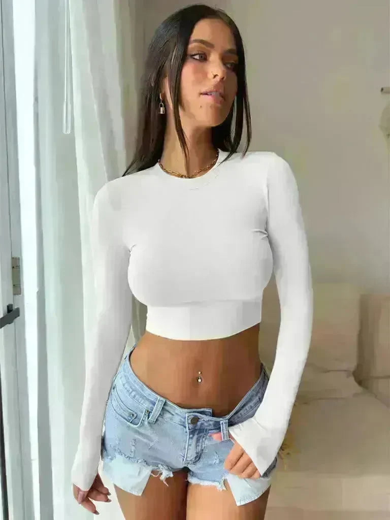Slim Long Sleeve Crop Top Y2K Fashion Tank Top Women Clothing Casual Evening Top - EX-STOCK CANADA