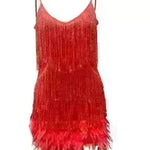 Elegant Chic Spaghetti Strap Luxury Tassel Sequins Feather Women’s Mini Dress for Evening Party, Cocktail Wedding Guest. - EX-STOCK CANADA