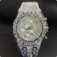 Luxury diamond-encrusted watch on a black background