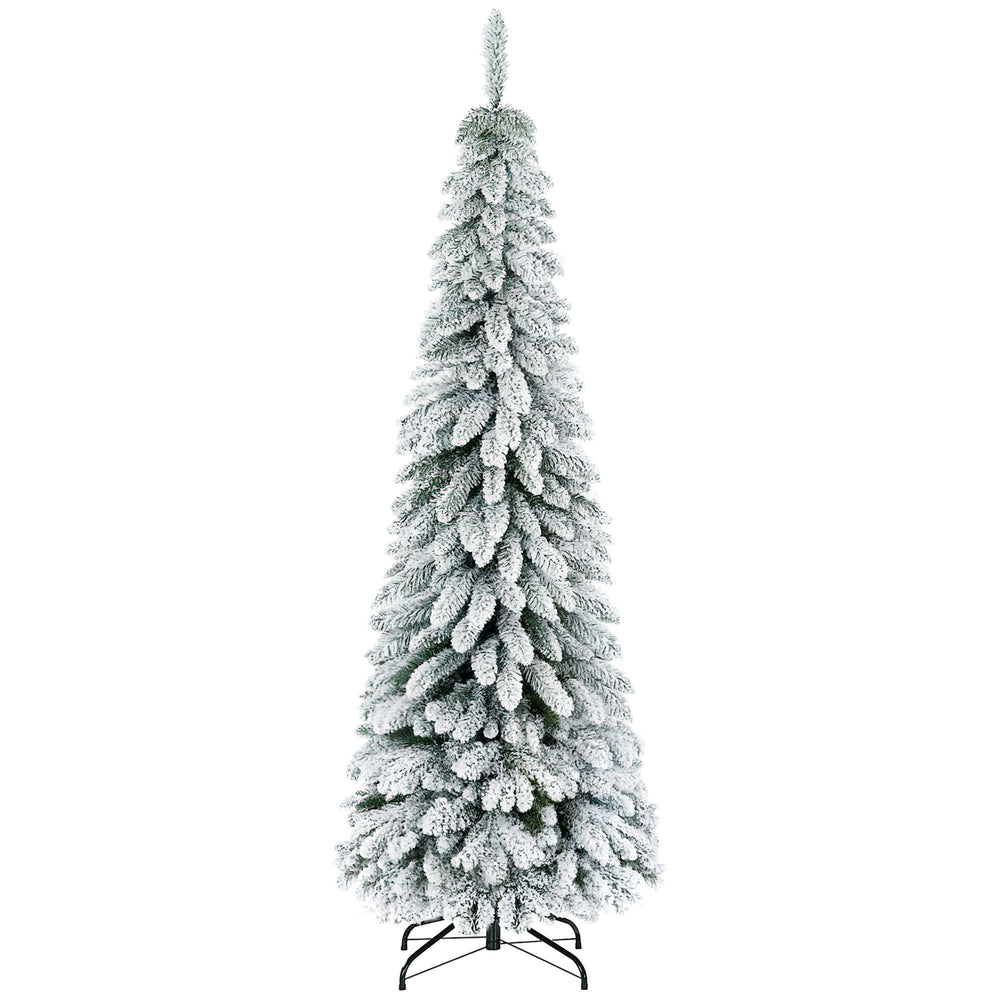 6' Artificial Slim Flocked Christmas Trees, With Snow Frosted Branches, Downswept Shape, Steel Base EX-STOCK Canada 