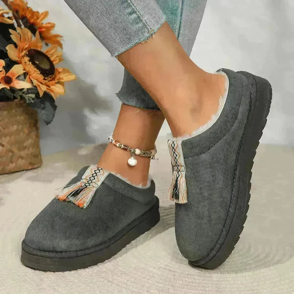 Winter Plush Home Slippers Fashion Round Toe Flat Suede Garden Shoes Indoor Warm Floor Bedroom Slipper For Women - EX-STOCK CANADA