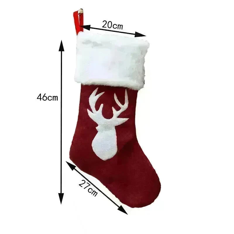 Christmas Stockings Gift Bag Red Hemp Elk Embroidery Christmas Stockings Gift Pendant - EX-STOCK CANADA