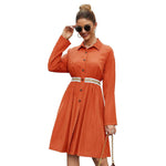 Summer Single Breasted Lapel long sleeve mini Shirt dress - EX-STOCK Canada