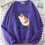 Women Chic Casual No Flattering Cat Print Crew Neck Sweatshirt - EX-STOCK CANADA