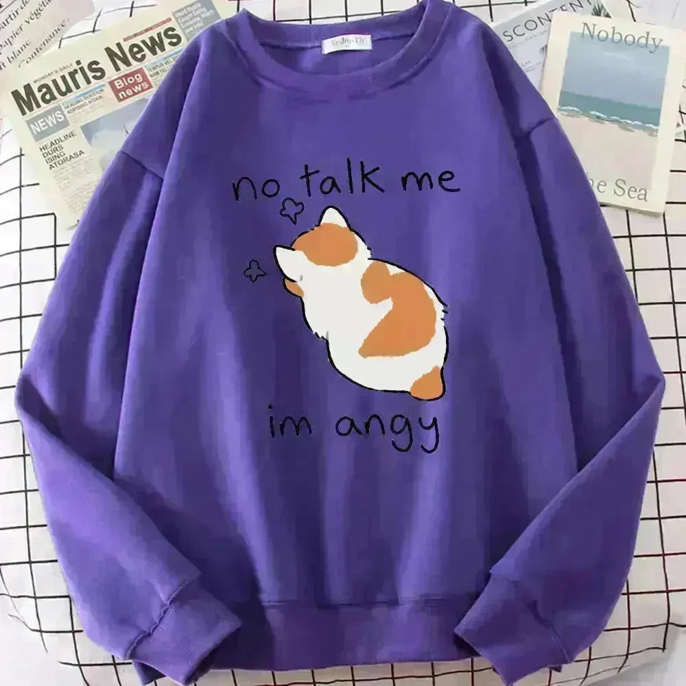 Women Chic Casual No Flattering Cat Print Crew Neck Sweatshirt - EX-STOCK CANADA