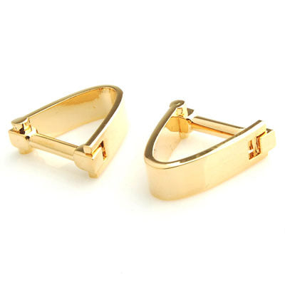 Pair of gold hoop earrings on a white background