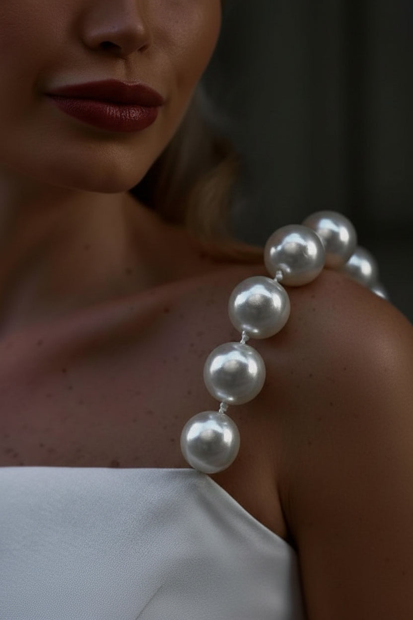 Pearl Strap Crop Top for Women – Elegant White Cropped Tube Top with Pearl Shoulder Straps