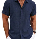 Men's Solid Color Loose Linen Short-sleeved shirt - EX-STOCK CANADA