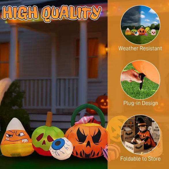 8FT Long Halloween Inflatables Pumpkins Eyeball Candy Outdoor Decorations, Blow Up Yard Decoration With Built-in LEDs Lighted For Lawn Garden Outside Indoor Decor - EX-STOCK Canada