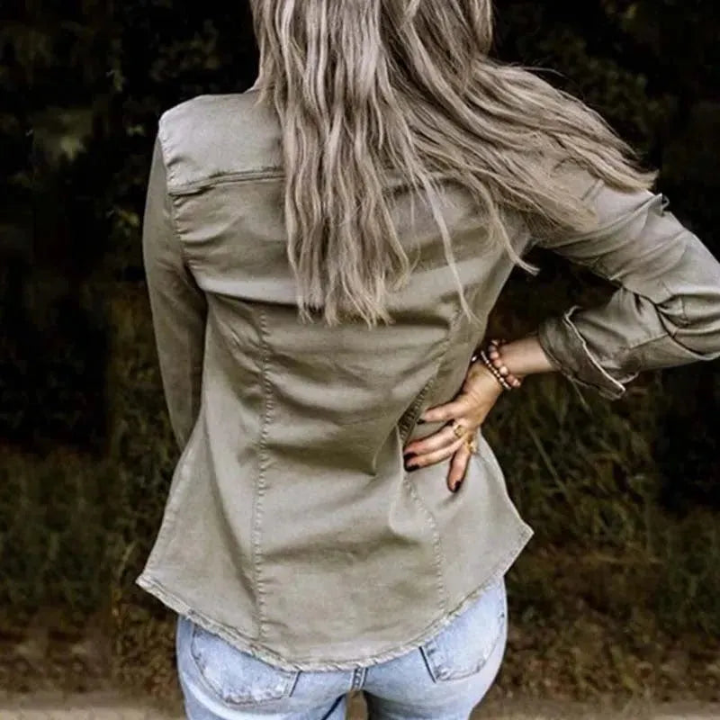 European and American mid-length fitted denim jacket top for women - EX-STOCK CANADA