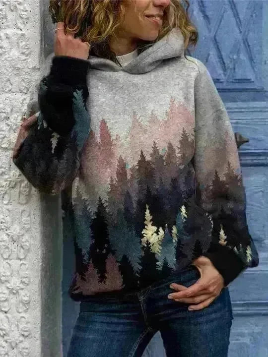 Hooded Long Sleeve Digital Printing Loose Casual Sweater For Women - EX-STOCK CANADA