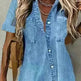 Best Women Loose Denim-like Printed Short-sleeved Shirt Jeans Denim Shirt dress Denim Top dress - EX-STOCK CANADA