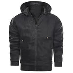 Men's Leather Jacket Men Motorcycle Removable Hood - EX-STOCK CANADA