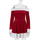 Women's Christmas Costume Santa Dress Plush Trim Boat-Neck Off-Shoulder Sleeve Dress New Year Party Cosplay Costume - EX-STOCK CANADA