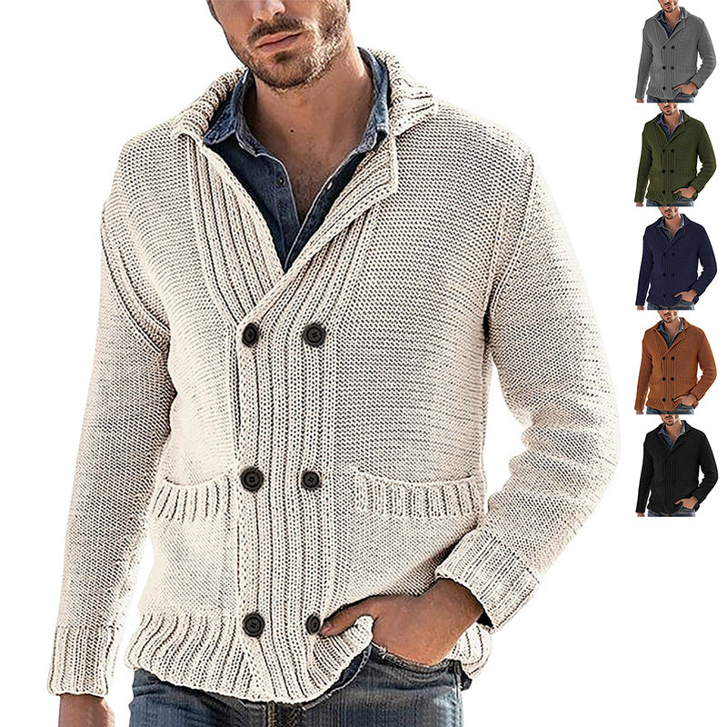 Men's Fashion Solid Color Lapel Long Sleeve Knit Jacket EX-STOCK Canada 