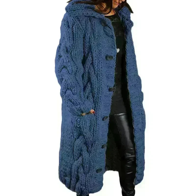 Chunky Long Knitted Hoodie winter Long Cardigan  sweater Jacket women - EX-STOCK CANADA