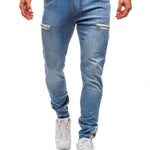 European And American Men's Denim Fabric Casual Frosted Zipper Design Jeans pant Men - EX-STOCK Canada