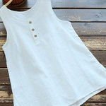 Solid Color Round Neck Loose Casual Vest Cotton Linen summer blouse top for Women - EX-STOCK Canada
