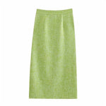 Women's Green Textured Slit High Waist Slit Midi Skirt green - EX-STOCK Canada