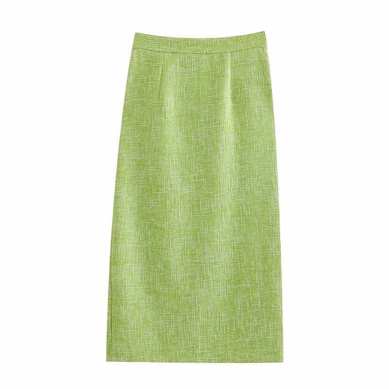 Women's Green Textured Slit High Waist Slit Midi Skirt green - EX-STOCK Canada