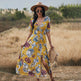 Floral Summer Beach Dress With V Neck Elastic Waist Dresses For Women - EX-STOCK Canada