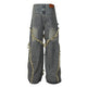 Wash Distressed Stitching Baggy Jeans Pant With Whiskers Same Style For Men And Women - EX-STOCK Canada