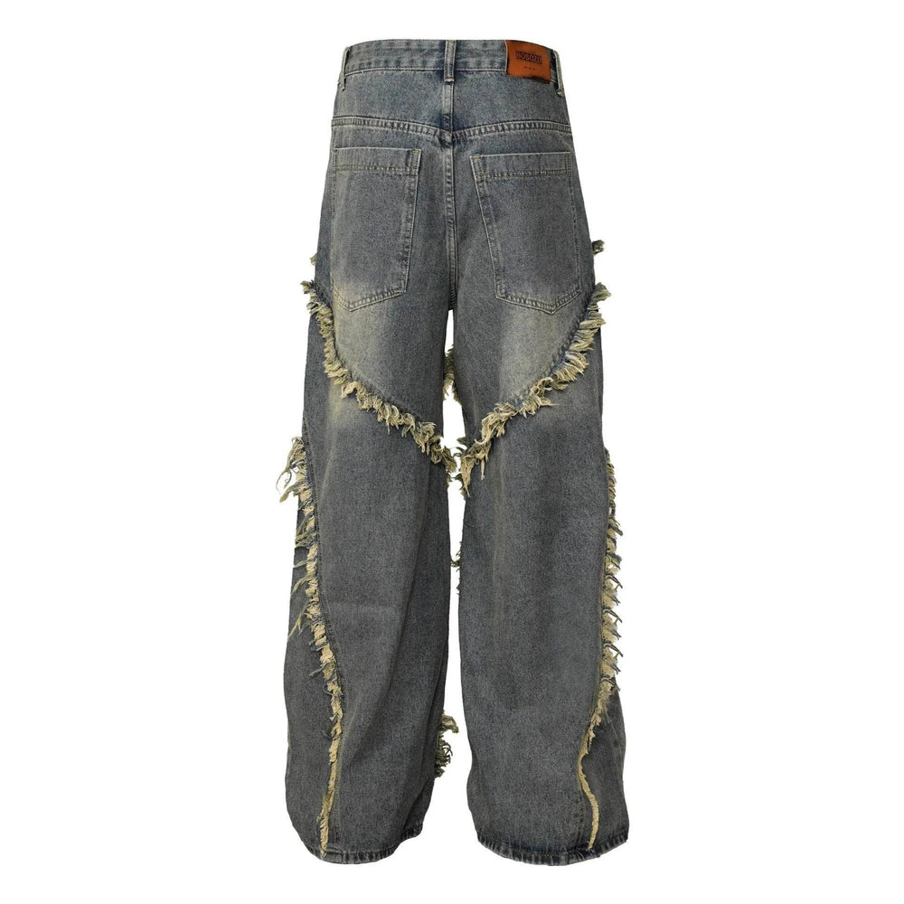 Wash Distressed Stitching Baggy Jeans Pant With Whiskers Same Style For Men And Women - EX-STOCK Canada