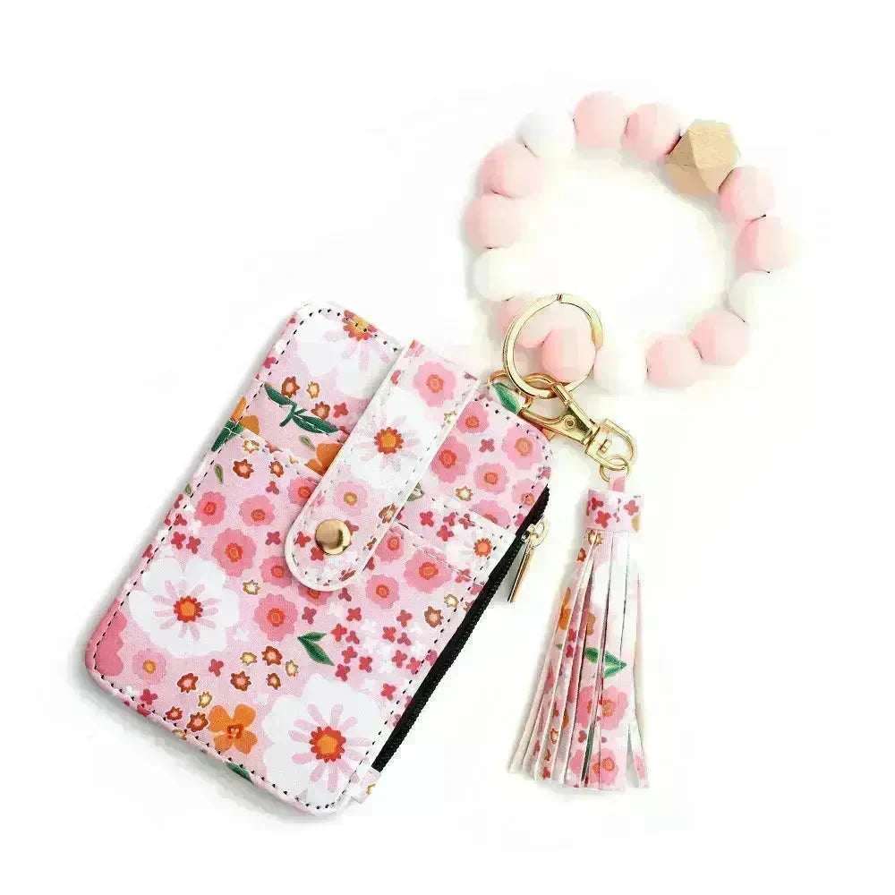Women's Flora Print Tassel Leather Card Holder Wallet - EX-STOCK CANADA