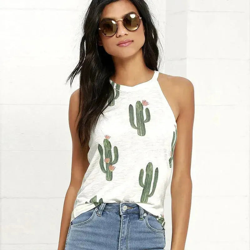Summer Halter neck blouse top  Cactus Print Women - EX-STOCK CANADA