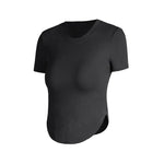 Rib Sports Short-sleeved Blouse With Chest Pad Workout Clothes Running T-shirt Beauty Back Tight - EX-STOCK CANADA