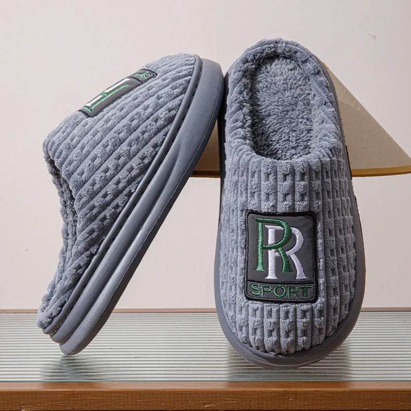 Men's Letter Plush Slippers Winter Warm Non-slip House Shoes Plus Size Indoor Bedroom Floor Home Slipper For Women - EX-STOCK Canada